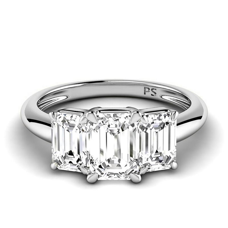 1.70-4.20 CT Emerald Cut Lab Grown Diamonds - Three Stone Ring - Primestyle.com