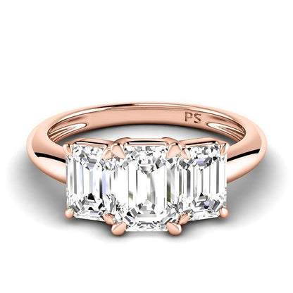 1.70-4.20 CT Emerald Cut Lab Grown Diamonds - Three Stone Ring - Primestyle.com