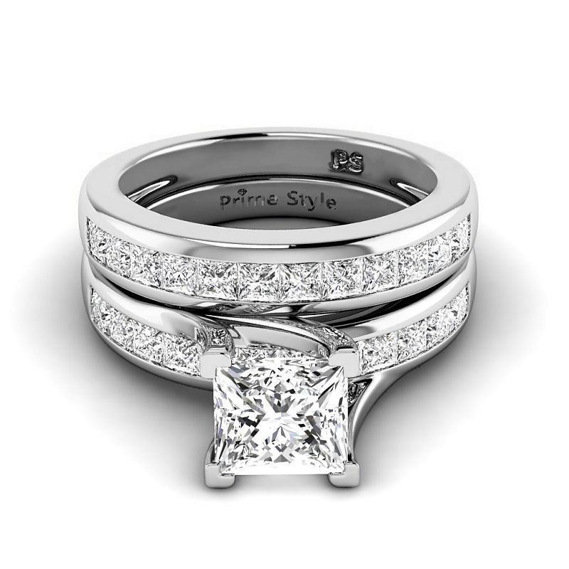 1.70-4.20 CT Princess Cut Lab Grown Diamonds - Bridal Set - Primestyle.com