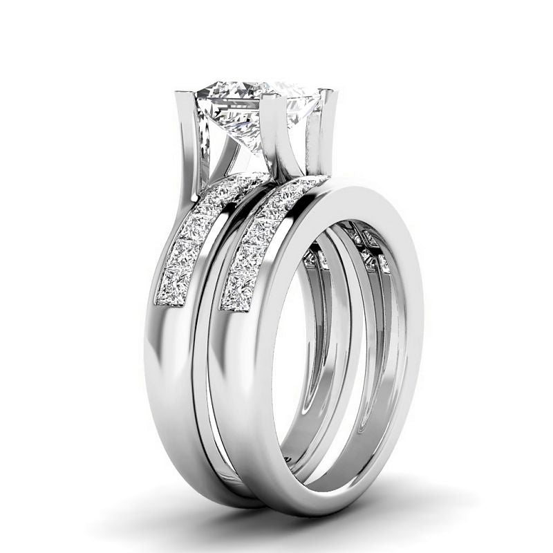 1.70-4.20 CT Princess Cut Lab Grown Diamonds - Bridal Set - Primestyle.com