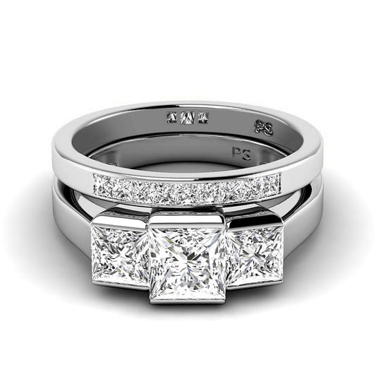 1.80-4.30 CT Princess Cut Lab Grown Diamonds - Bridal Set