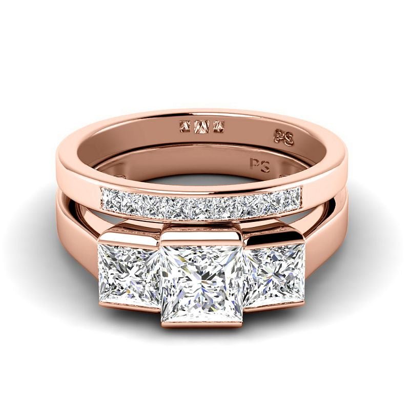 1.80-4.30 CT Princess Cut Lab Grown Diamonds - Bridal Set - Primestyle.com