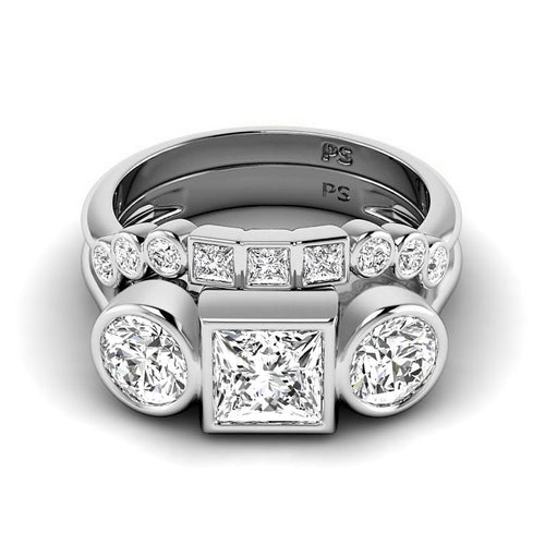1.90 - 7.40 CT Princess & Round Cut Diamonds - Bridal Set - Primestyle.com