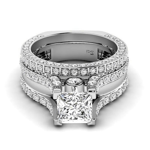 1.90 - 7.40 CT Princess & Round Cut Diamonds - Bridal Set - Primestyle.com