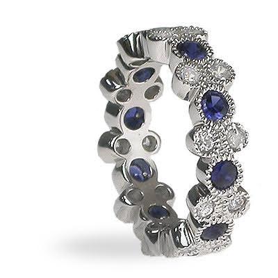 1.90 CT Round Cut Blue Sapphires &amp; Diamonds - Eternity Ring - Primestyle.com