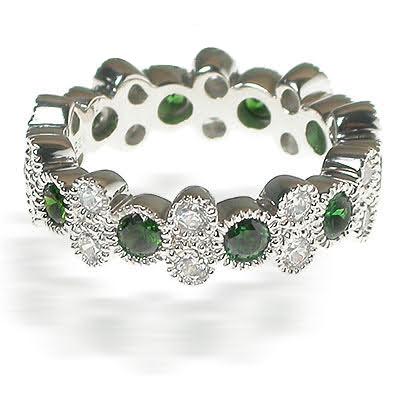 1.90 CT Round Cut Green Emeralds &amp; Diamonds - Eternity Ring - Primestyle.com