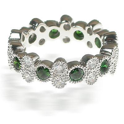 1.90 CT Round Cut Green Emeralds & Diamonds - Eternity Ring - Primestyle.com
