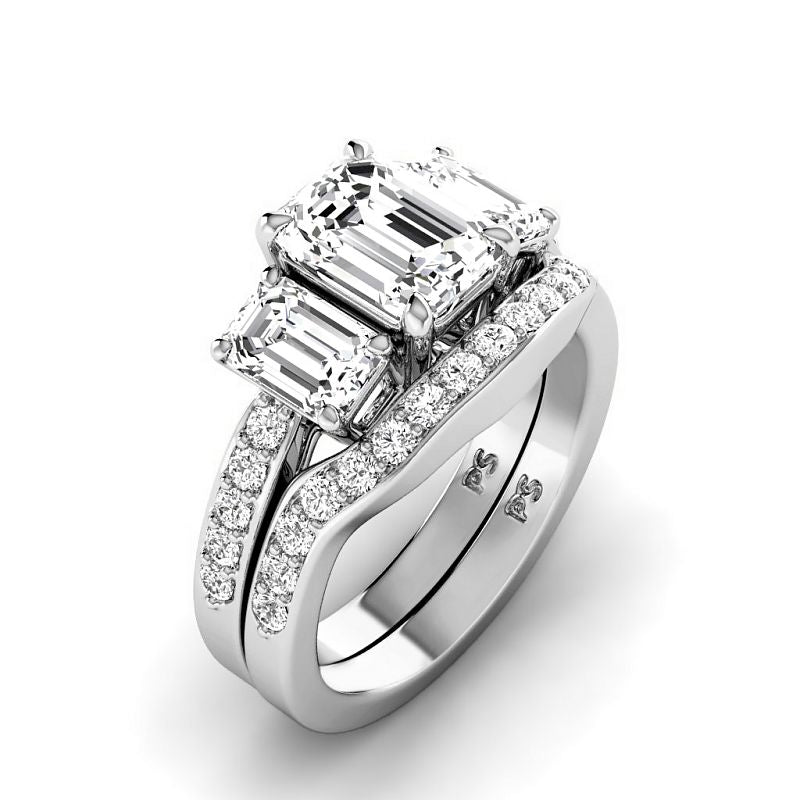 1.95-4.45 CT Round &amp; Emerald Cut Lab Grown Cut Diamonds - Bridal Set - Primestyle.com