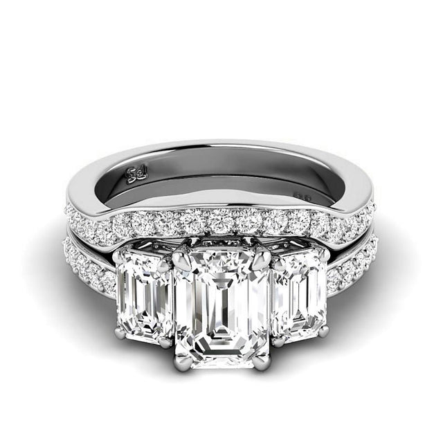 1.95-7.45 CT Emerald & Round Cut Lab Grown Diamonds - Bridal Set