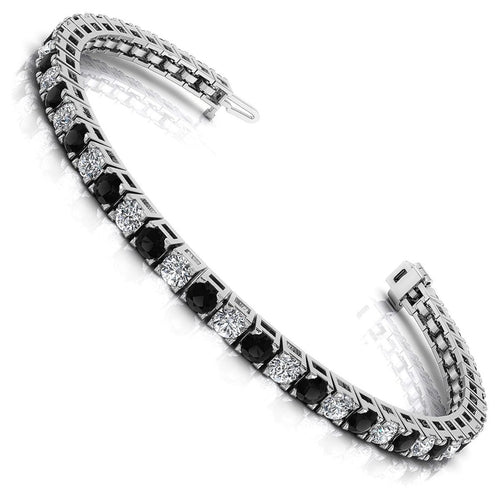 2.00-10.50 CT Round Cut Black Diamonds & Diamonds - Tennis Bracelet - Primestyle.com