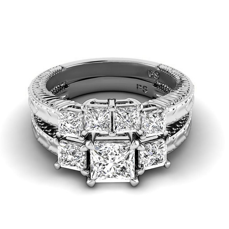 2.05-4.55 CT Princess Cut Lab Grown Diamonds - Bridal Set - Primestyle.com