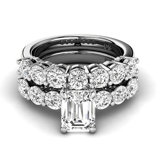 2.65-5.15 CT Round & Emerald Cut Lab Grown Diamonds - Bridal Set