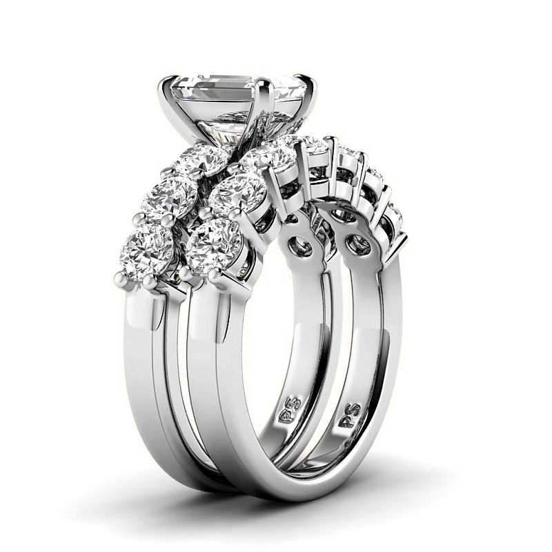 2.65-5.15 CT Round &amp; Emerald Cut Lab Grown Diamonds - Bridal Set - Primestyle.com