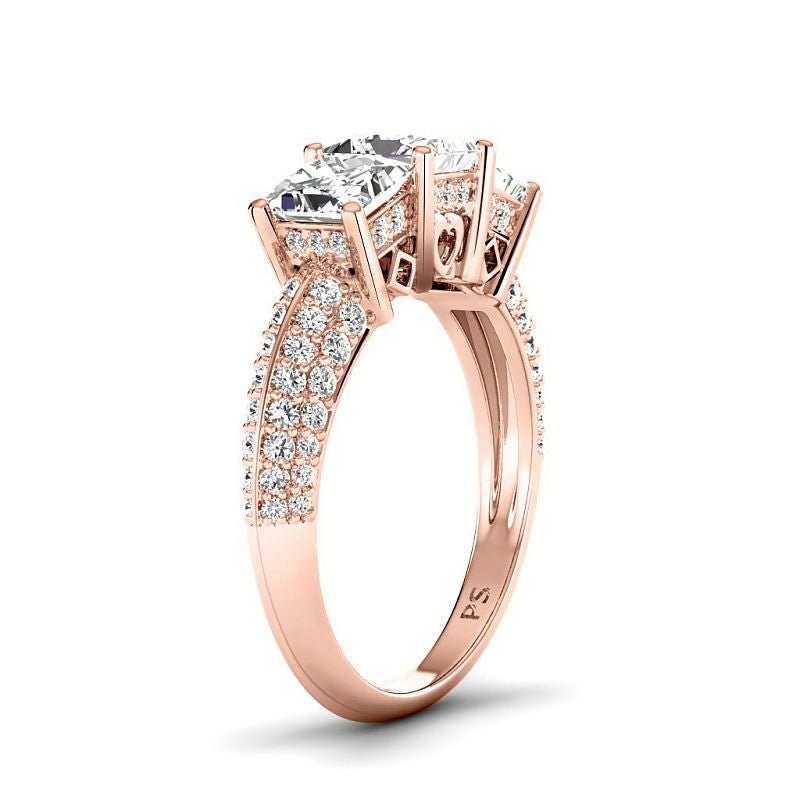 2.70-5.20 CT Round &amp; Princess Cut Lab Grown Diamonds - Three Stone Ring - Primestyle.com