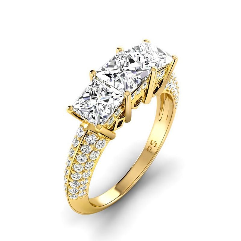 2.70-5.20 CT Round &amp; Princess Cut Lab Grown Diamonds - Three Stone Ring - Primestyle.com