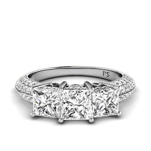 2.70 - 5.20 CT Round & Princess Cut Lab Grown Diamonds - Three Stone Ring - Primestyle.com