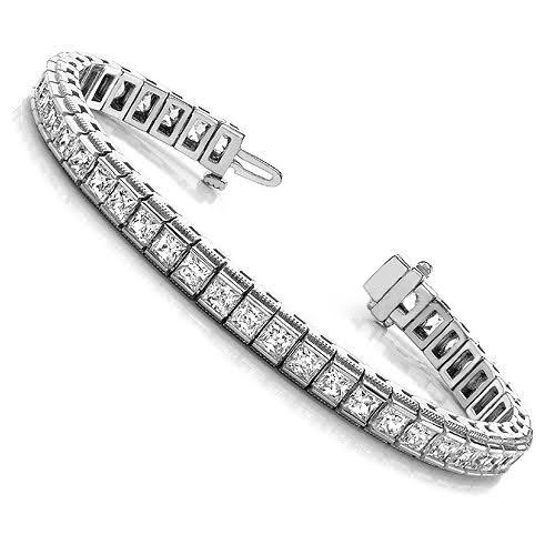 3.00-10.80 CT Princess Cut Natural Diamonds - Tennis Bracelet