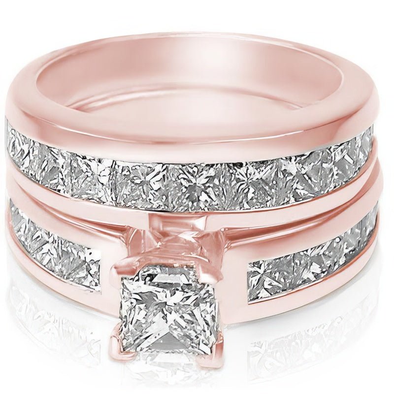 3.20-4.35 CT Princess Cut Diamonds - Bridal Set - Primestyle.com