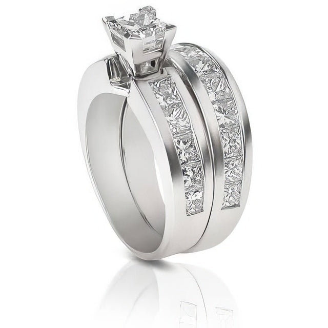 3.20-4.35 CT Princess Cut Natural Diamonds - Bridal Set