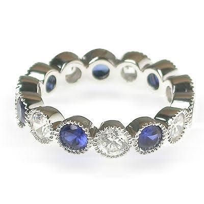 3.20 CT Round Cut Blue Sapphires & Diamonds - Eternity Ring - Primestyle.com