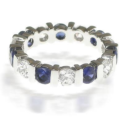 3.20 CT Round Cut Blue Sapphires & Diamonds - Eternity Ring