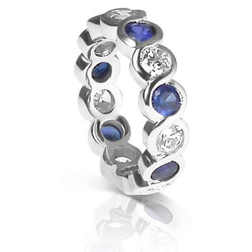 3.20 CT Round Cut Blue Sapphires &amp; Diamonds - Eternity Ring - Primestyle.com
