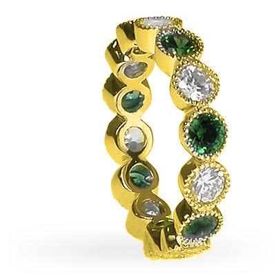 3.20 CT Round Cut Green Emeralds &amp; Diamonds - Eternity Ring - Primestyle.com