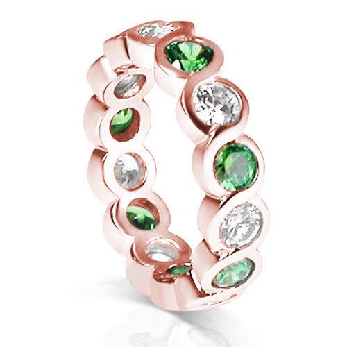 3.20 CT Round Cut Green Emeralds &amp; Diamonds - Eternity Ring - Primestyle.com