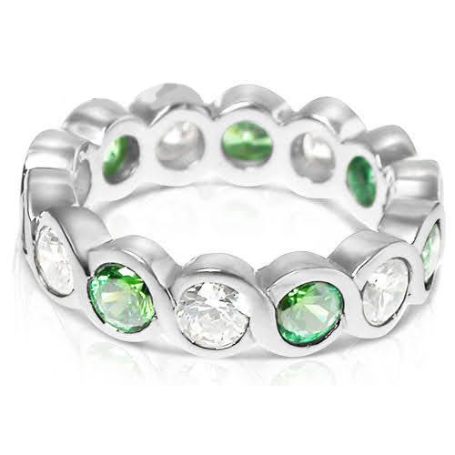 3.20 CT Round Cut Green Emeralds &amp; Diamonds - Eternity Ring - Primestyle.com