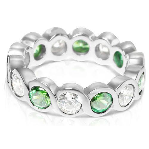 3.20 CT Round Cut Green Emeralds & Diamonds - Eternity Ring - Primestyle.com
