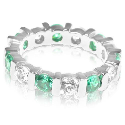 3.20 CT Round Cut Green Emeralds & Diamonds - Eternity Ring