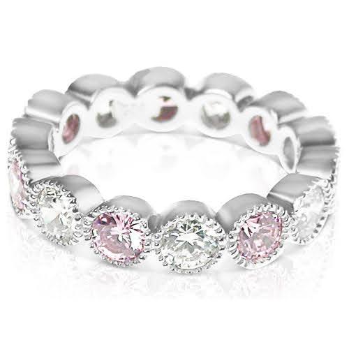 3.20 CT Round Cut Pink Sapphires & Diamonds - Eternity Ring