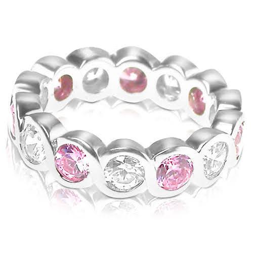 3.20 CT Round Cut Pink Sapphires & Diamonds - Eternity Ring - Primestyle.com