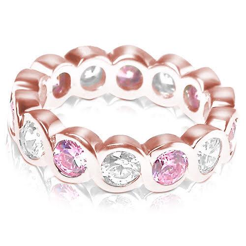 3.20 CT Round Cut Pink Sapphires &amp; Diamonds - Eternity Ring - Primestyle.com