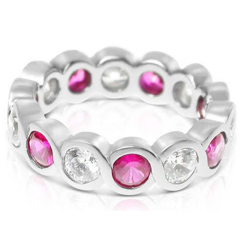 3.20 CT Round Cut Rubies & Diamonds - Eternity Ring - Primestyle.com