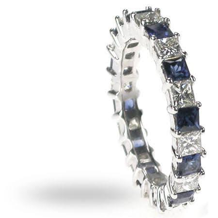 3.40 CT Princess Cut Blue Sapphires &amp; Diamonds - Eternity Ring - Primestyle.com