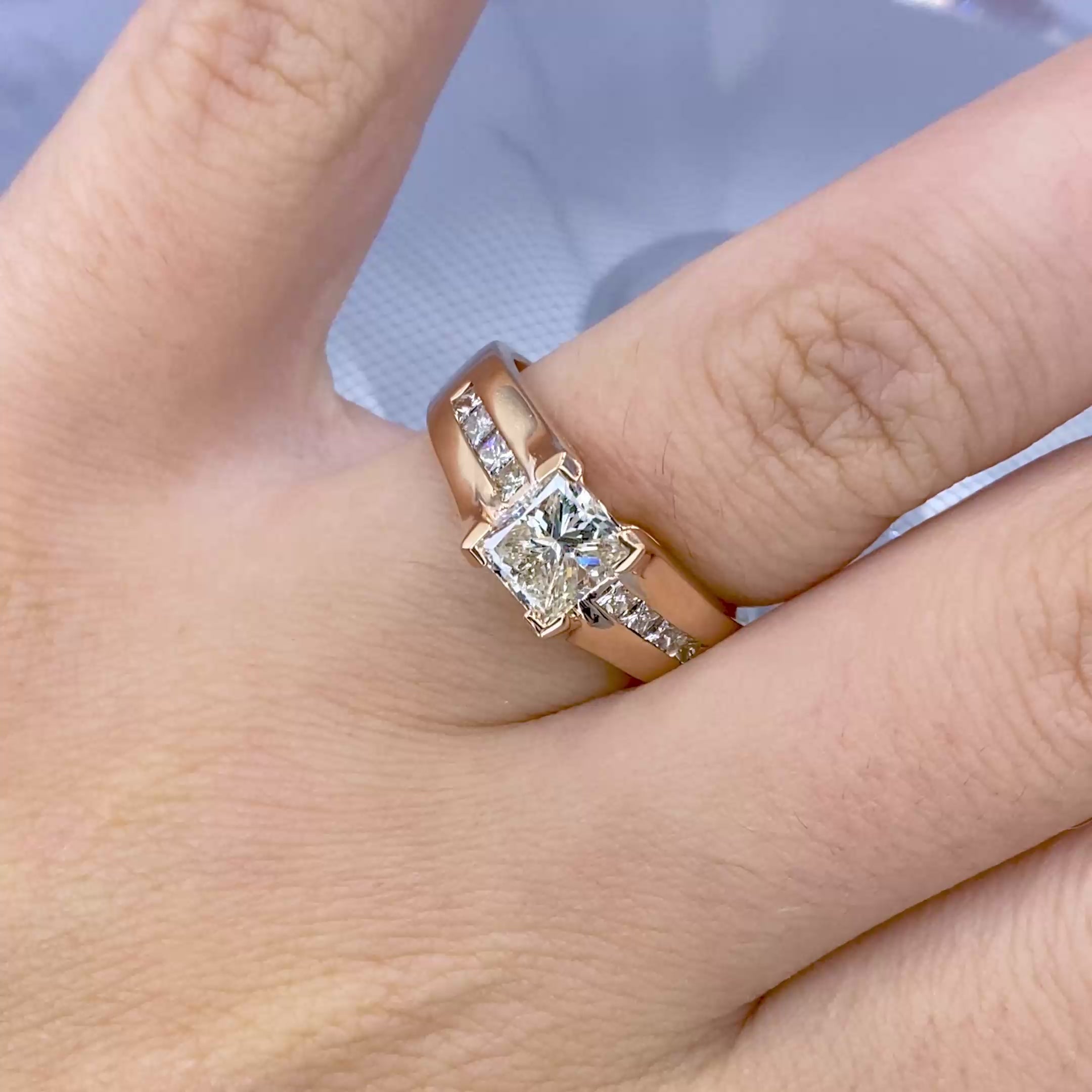 Elegant 1.60 CT Princess Cut Diamond Engagement Ring in 14KT Rose Gold