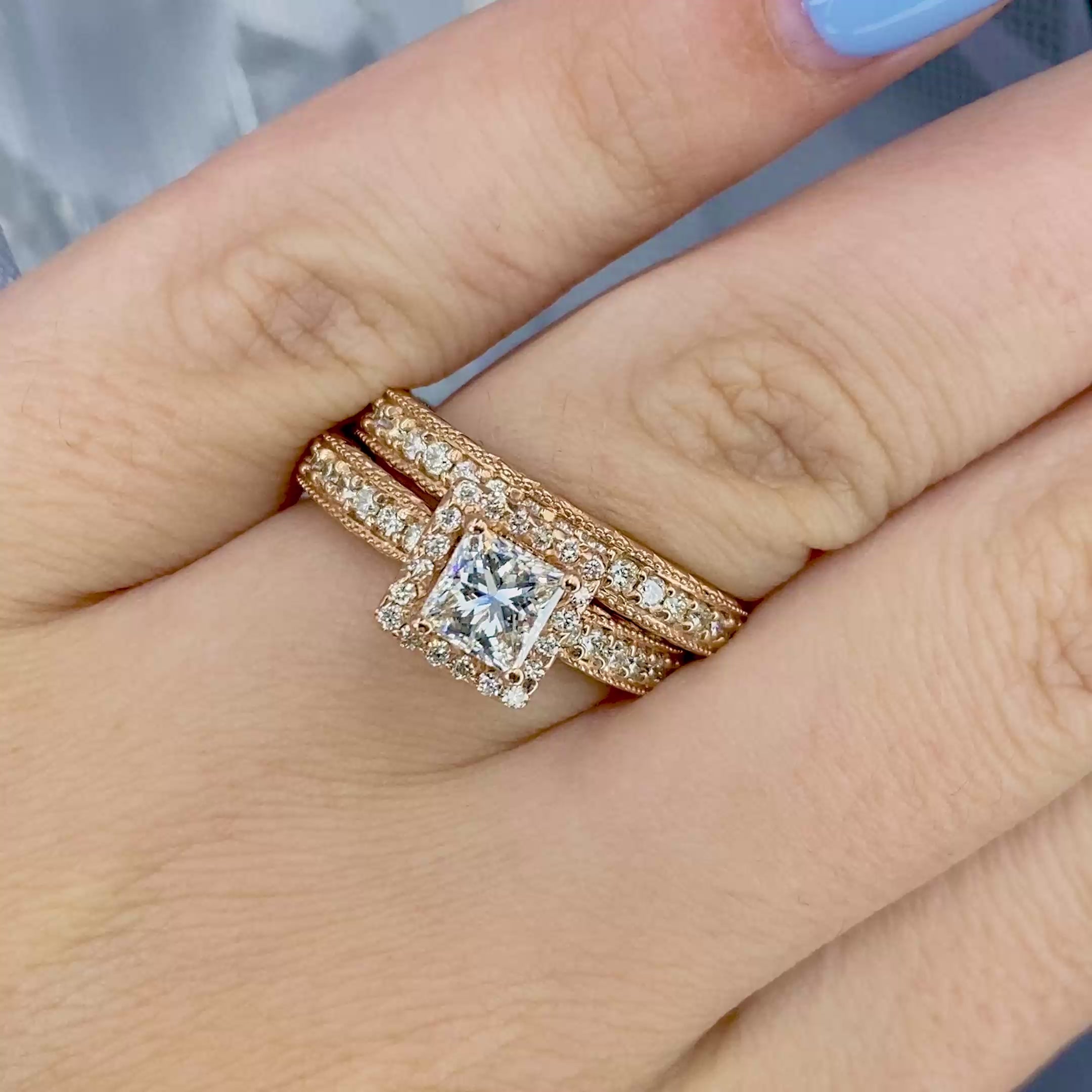 Prestige 1.83CT Princess and Round Cut Diamond Bridal Set in 14KT Rose Gold