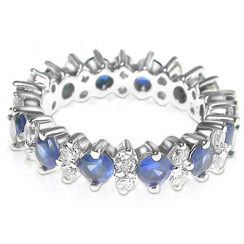 4.00 CT Round Cut Blue Sapphires &amp; Diamonds - Eternity Ring - Primestyle.com