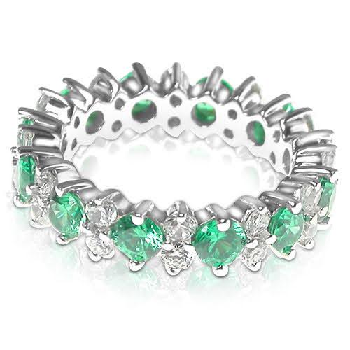 4.00 CT Round Cut Green Emeralds &amp; Diamonds - Eternity Ring - Primestyle.com