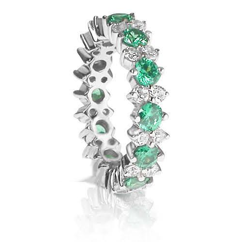 4.00 CT Round Cut Green Emeralds &amp; Diamonds - Eternity Ring - Primestyle.com