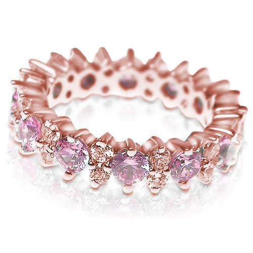 4.00 CT Round Cut Pink Sapphires &amp; Diamonds - Eternity Ring - Primestyle.com