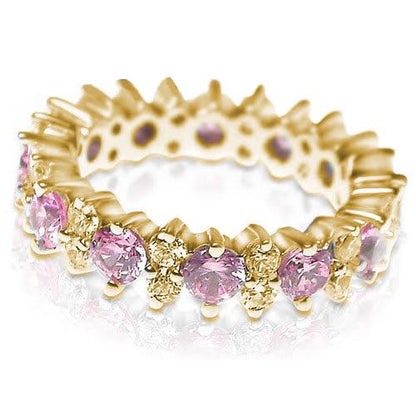 4.00 CT Round Cut Pink Sapphires &amp; Diamonds - Eternity Ring - Primestyle.com