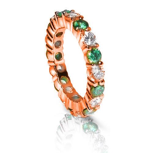 4.10 CT Round Cut Green Emeralds &amp; Diamonds - Eternity Ring - Primestyle.com