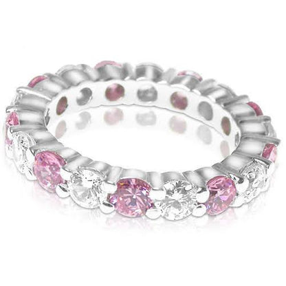 4.10 CT Round Cut Pink Sapphires &amp; Diamonds - Eternity Ring - Primestyle.com