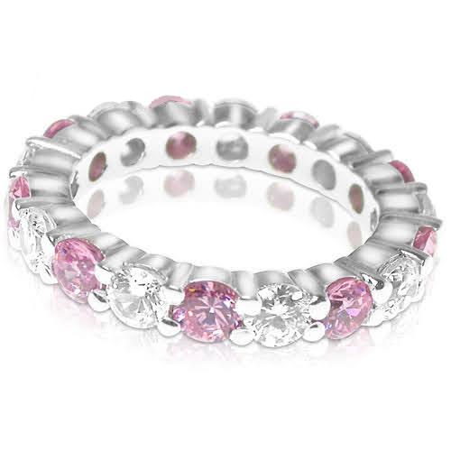 4.10 CT Round Cut Pink Sapphires & Diamonds - Eternity Ring