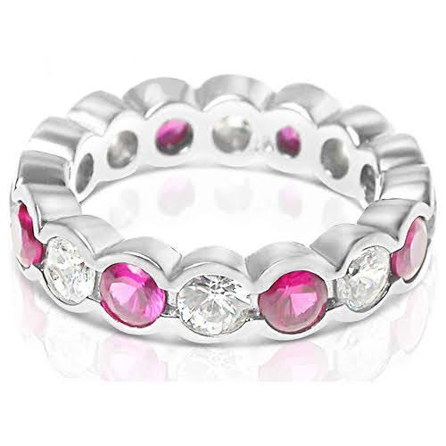 4.10 CT Round Cut Rubies & Diamonds - Eternity Ring