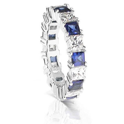 4.70 CT Princess Cut Blue Sapphires &amp; Diamonds - Eternity Ring - Primestyle.com
