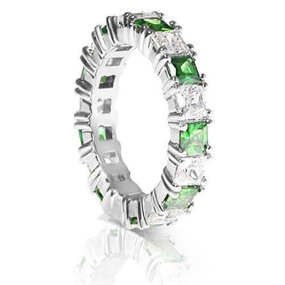 4.70 CT Princess Cut Green Emeralds &amp; Diamonds - Eternity Ring - Primestyle.com