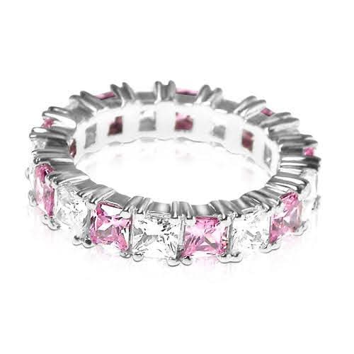 4.70 CT Princess Cut Pink Sapphires &amp; Diamonds - Eternity Ring - Primestyle.com